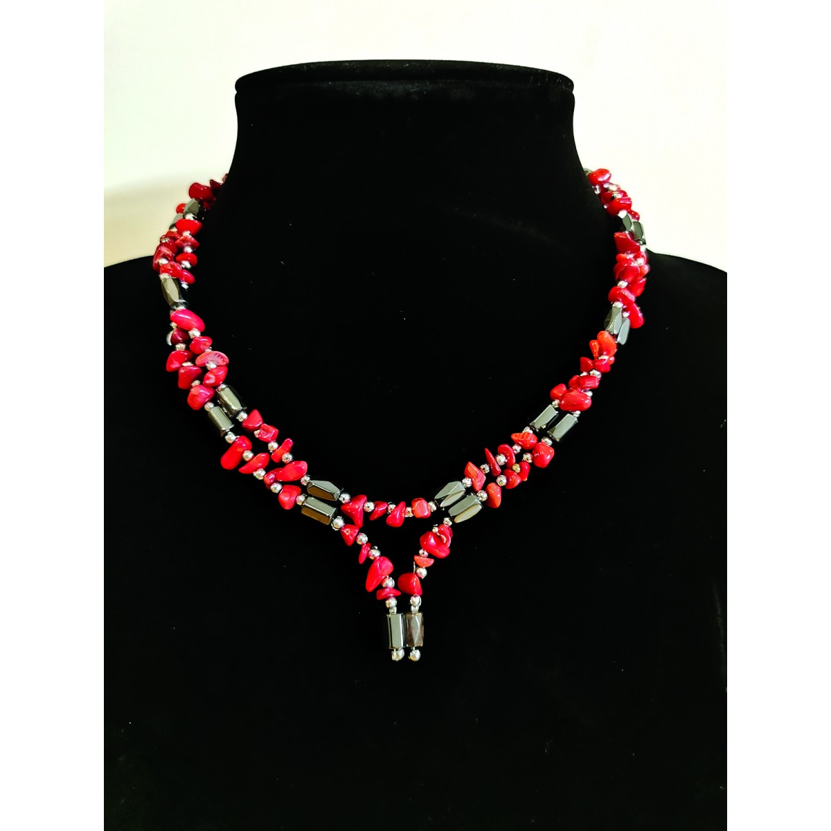 Collier Hématite & Bambou de Mer