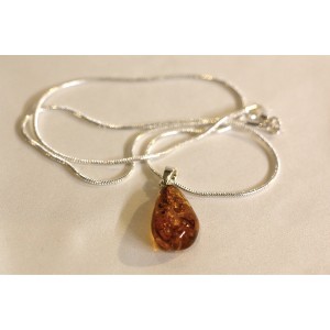 Ensemble Chaîne Argent + Pendentif Goutte Ambre
